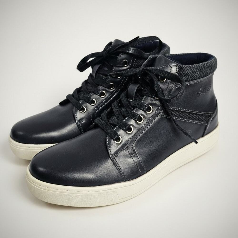 Arkbird Black Leather Oxford Mid Top Herringbone Trim Sneakers Men's Size 8